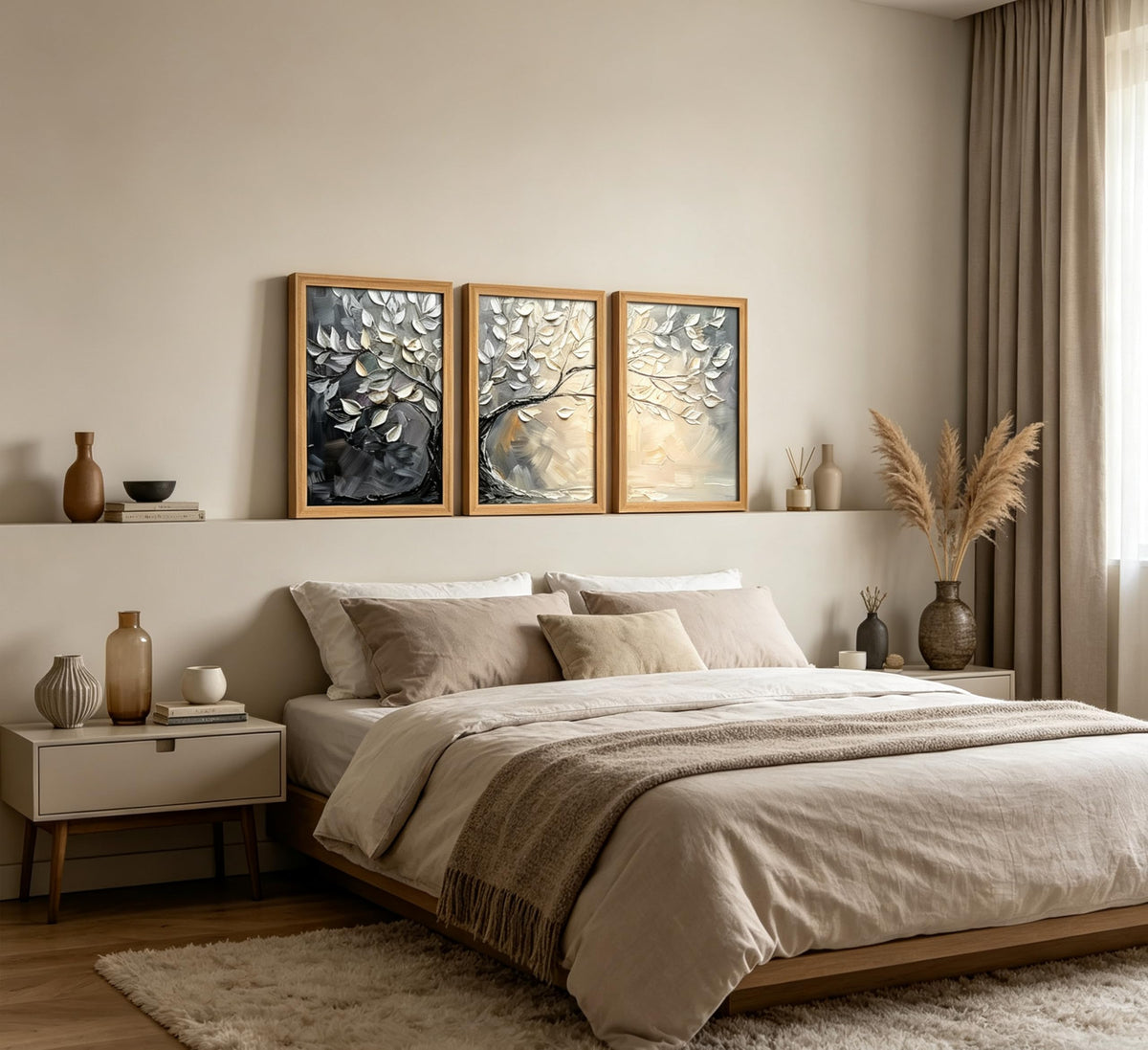 3Pcs Framed Abstract Leaf Canvas Wall Art (White / 16"L x 12"W)