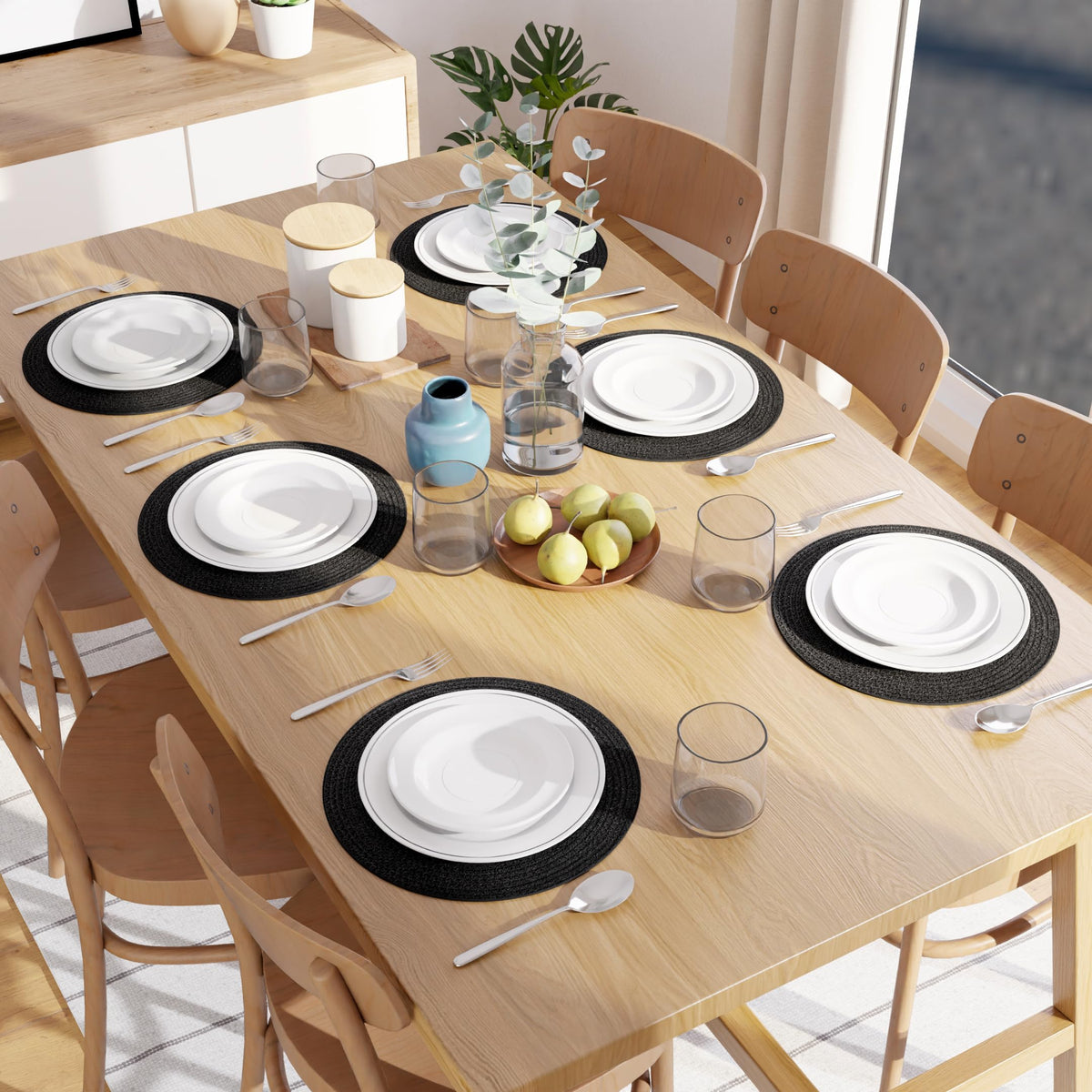 Placemats Round Cotton Dining Table Mats 13" (Black / 13" (Set of 6))