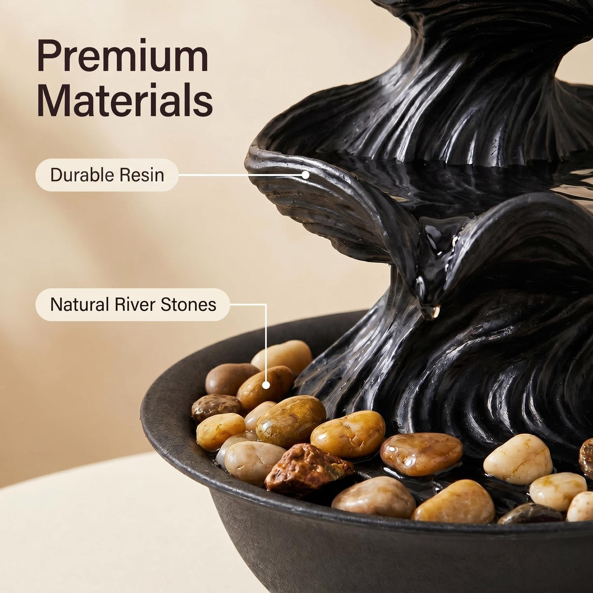 BYVBLETZ Tabletop Water Fountain (Black-crystal Ball-01)