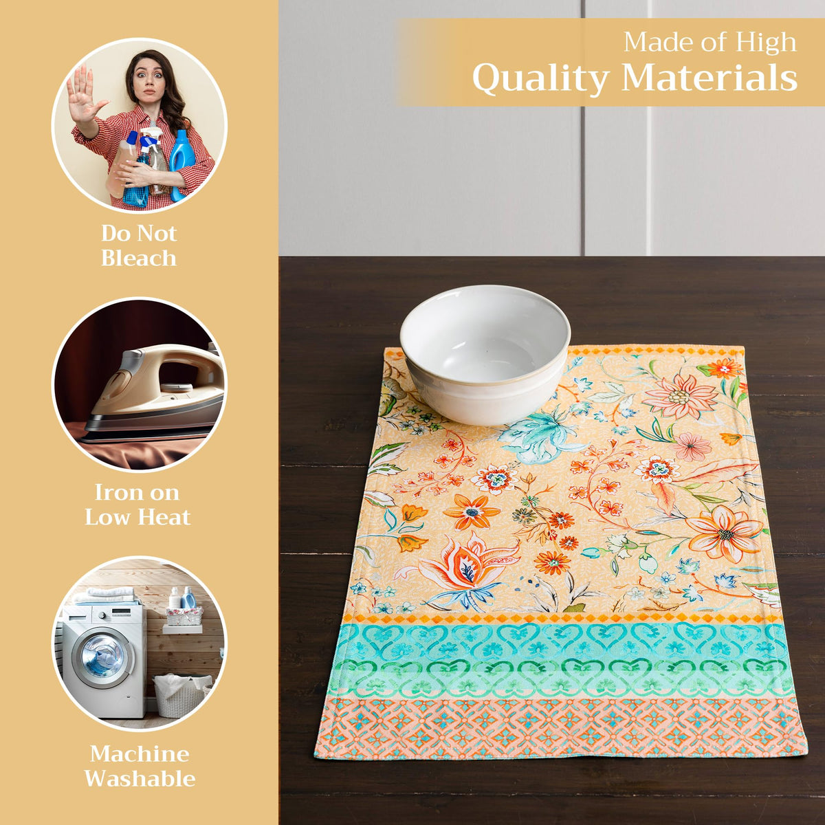 Placemats Set of 4 Reusable 100% Cotton (099 - Luxury Loft - Peach / 13" X 19" (Pack of 4))