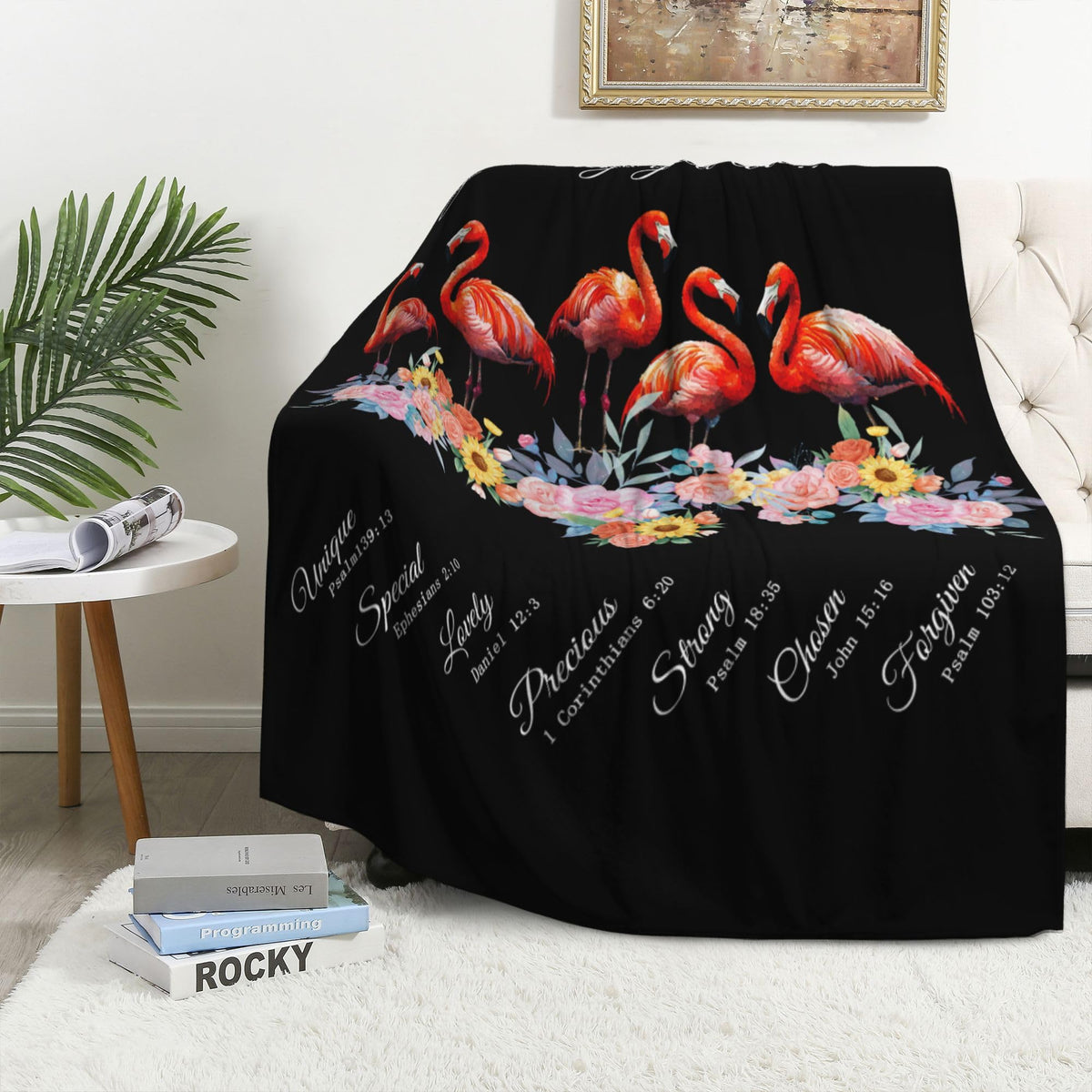 Flamingo Fleece Blanket Religious Christian Gifts Room Decor 60"x80" (Five Flamingos / 60"X80")