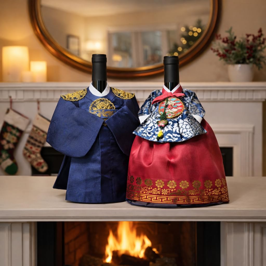 Korean Hanbok Wine Bottle Cover Gift (Queen/Navy)