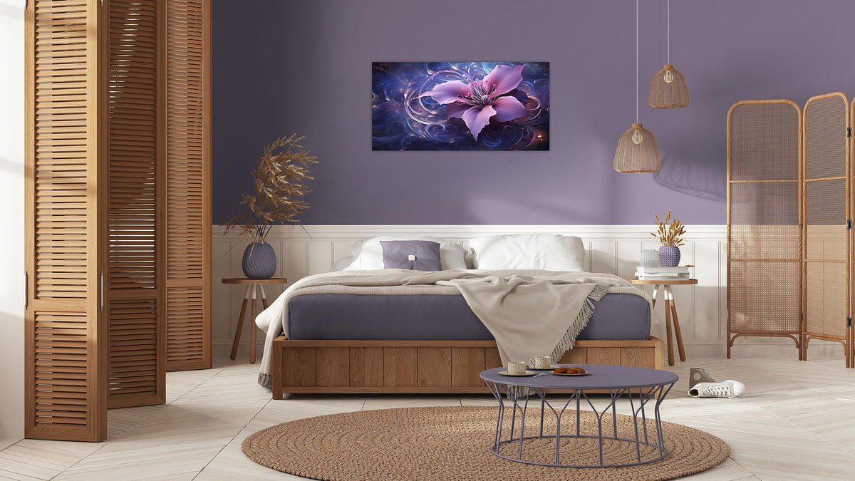 1 Panel Purple Picture Wall Art Purple Canvas Wall Art Abstract Plum Color Flower Print on Canvas Flower Painting for Bedroom Home Decor Living Room Stretched and Framed 20x40 inch (40"L x 20"W / Purple Flower 2)