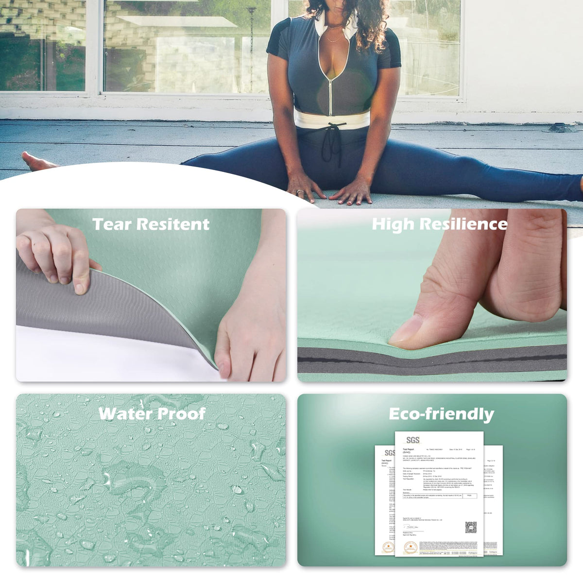 Yoga Mat Non Slip (72"x24" / Matcha Green & Gray)
