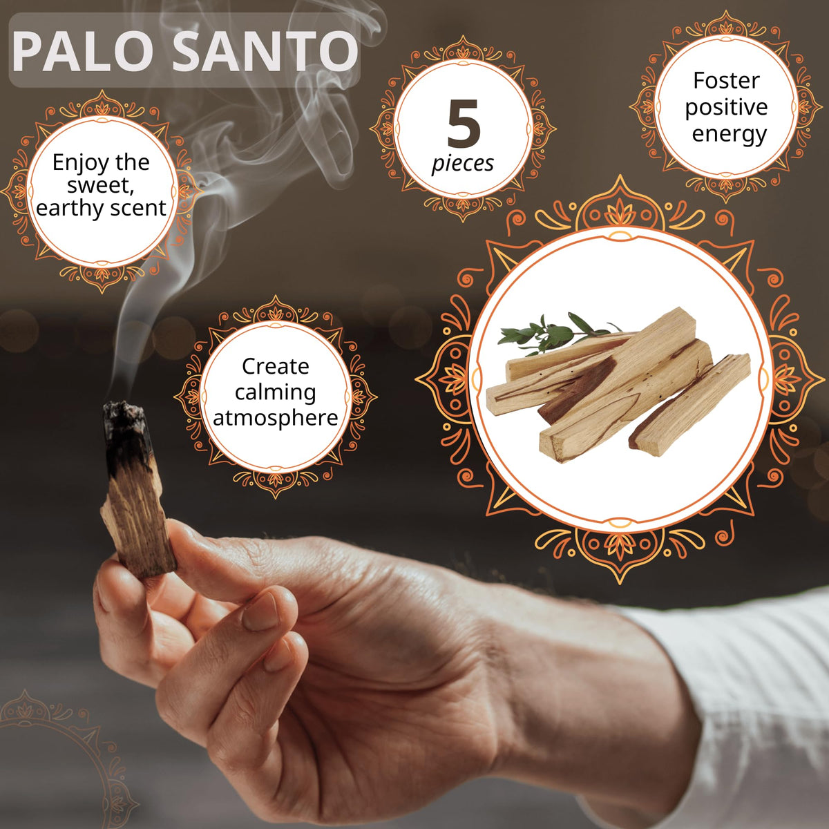 Smudging Kit 5 Palo Santo Sticks (Turquoise / Candle holder included)