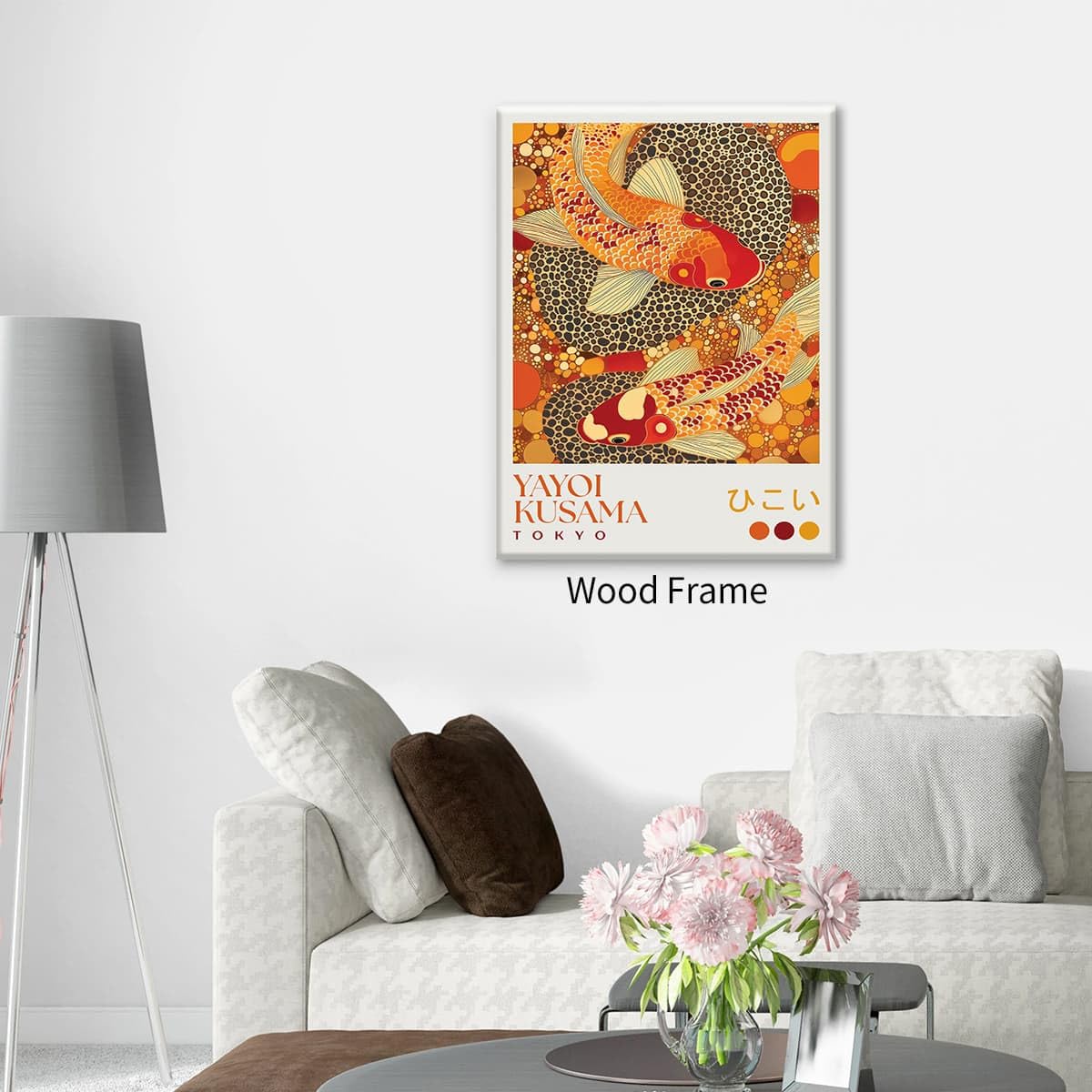 Yayoi. Kusama Framed Wall Art 11x14 inch Japanese Home Decor Vintage Koi Fish Posters Dot Picture Prints Colorful Fish Painting for Asian Bedroom Bathroom Living Room Hallway (Wrapped Canvas / Japanese Art 010 / 14"L x 11"W)