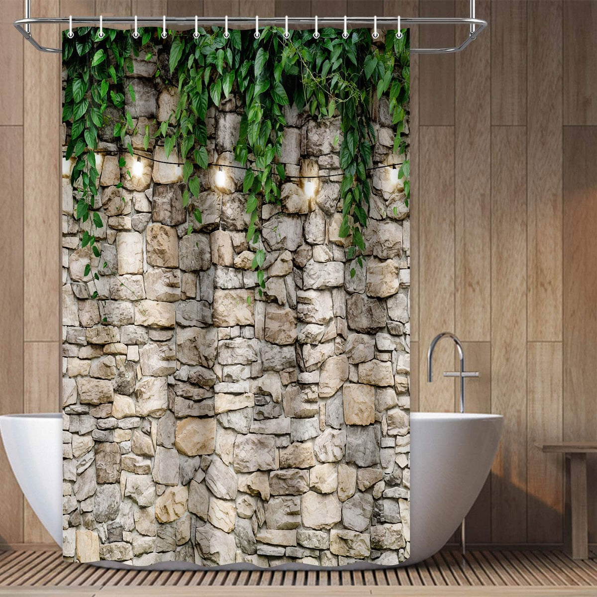 Stone Brick Wall Shower Curtain (White / 47"W x 64"L (Pack of 1))