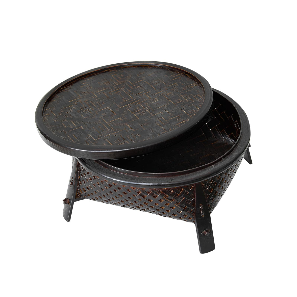 Handcrafted Natural Bamboo Woven Storage Basket with Lid (Dark Brwon)