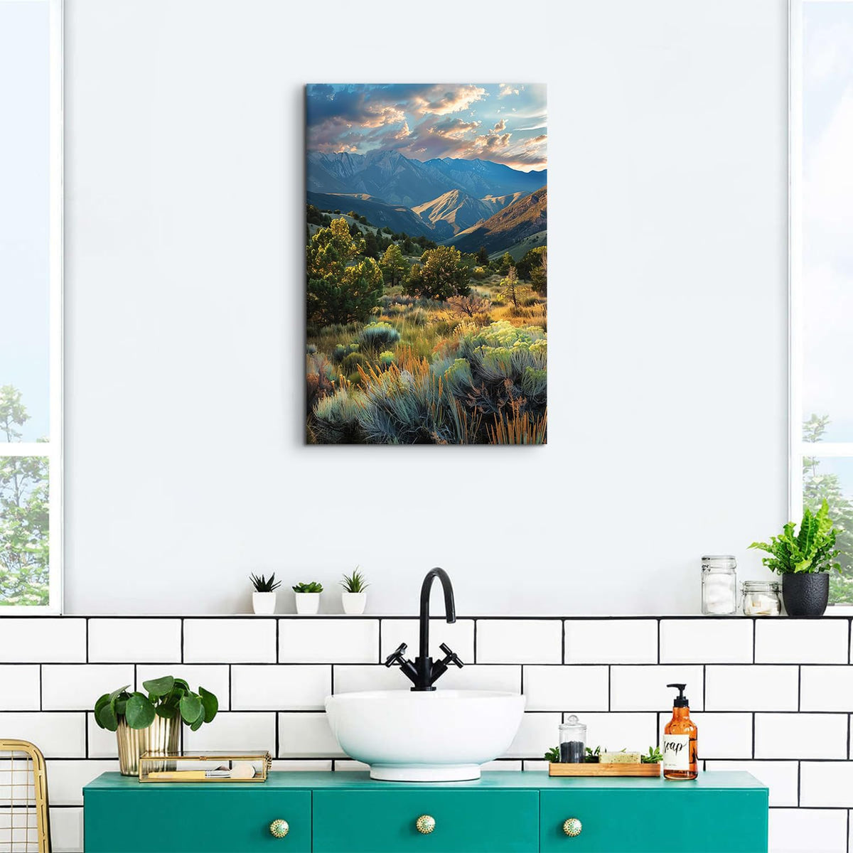 Mountain Landscape Wall Art Sunset Mountains Pictures Bathroom Decor Nature Botanical Trees Landscape Canvas Pictures National Park Forest Photo Prints for Bedroom Living Room Home Decoration 16x24" (24"L x 16"W / National Park)