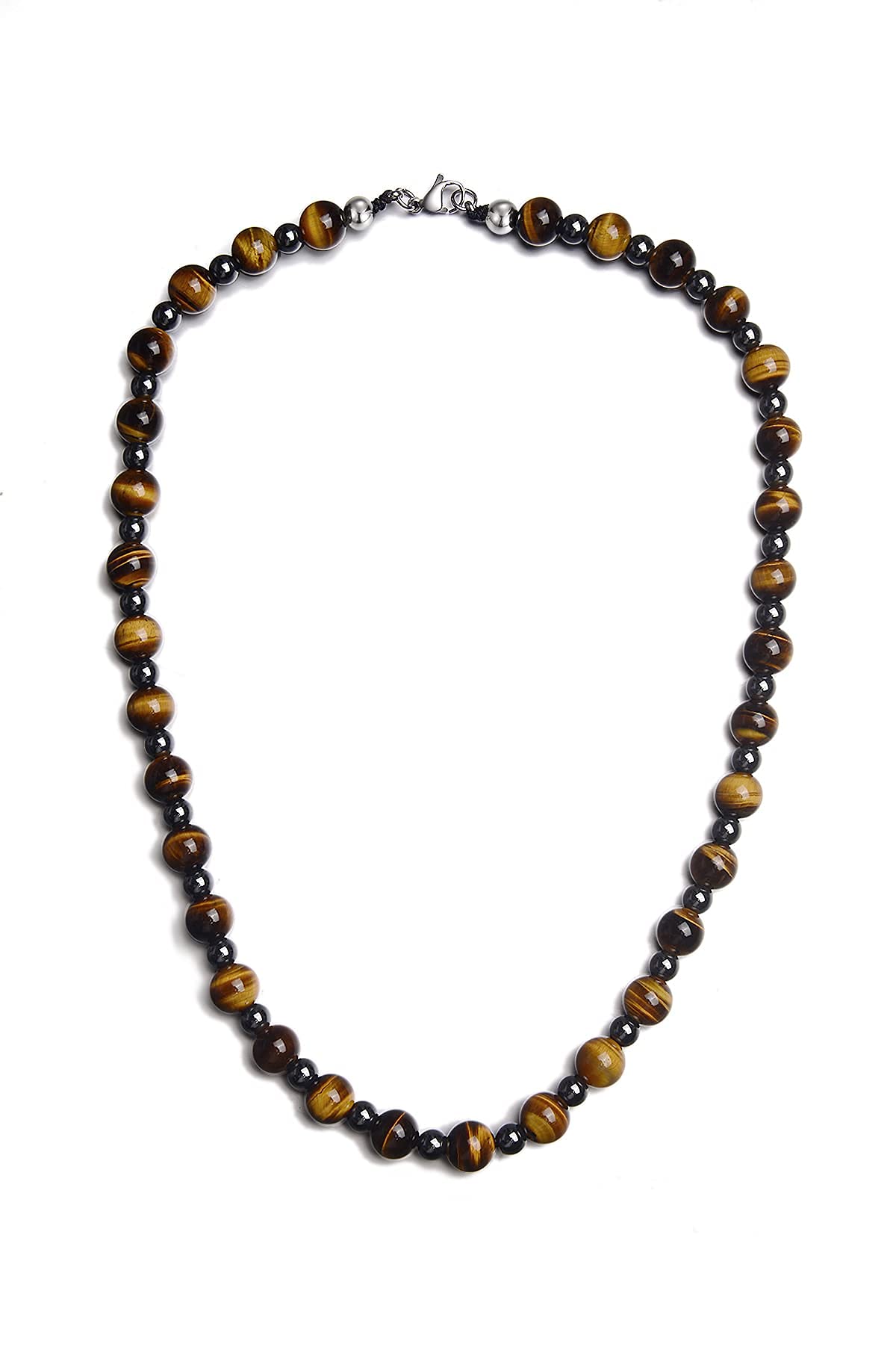 Healing Crystal Black Obsidian Tiger Eye and Hematite Beads Necklace Triple Protection Necklace for Men Women (Brown)