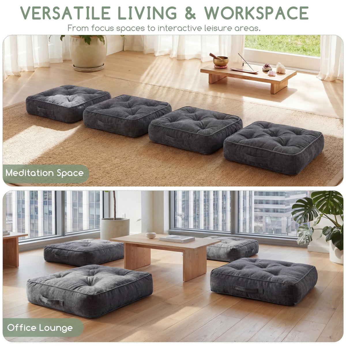 Large Floor Pillow Cushion for Adults (4" Thick(Pack of 1) / Square Dark Grey)