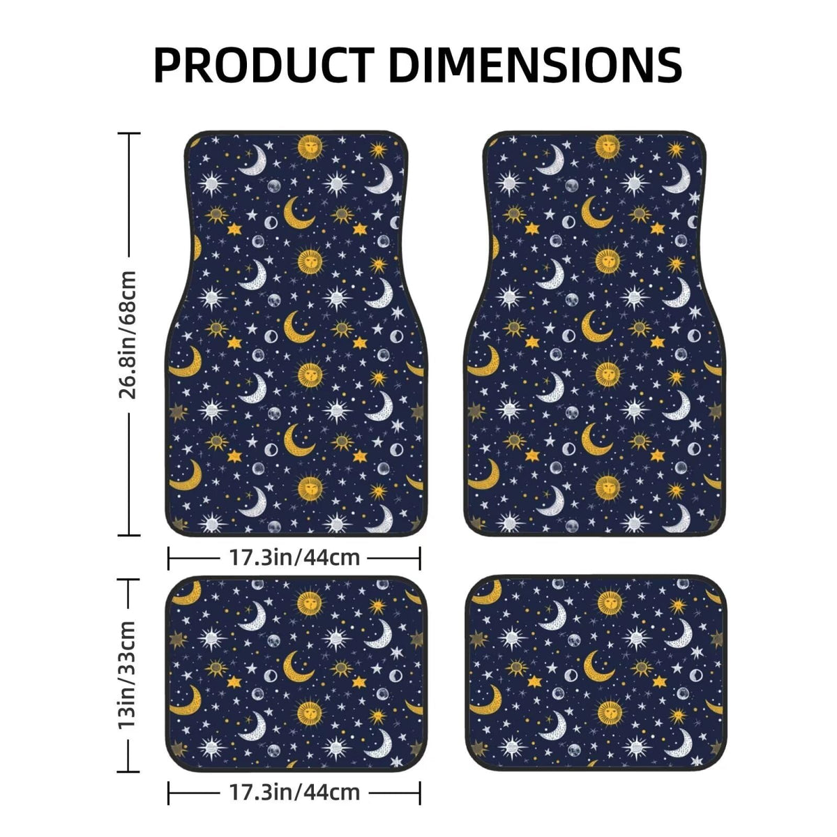 Moon Star Car Floor Mats for Front & Rear Carpet Full Set of 4 Car Truck SUV Floor Mats Galaxy Outer Space Navy Blue Liners Carpet (Moon & Star)