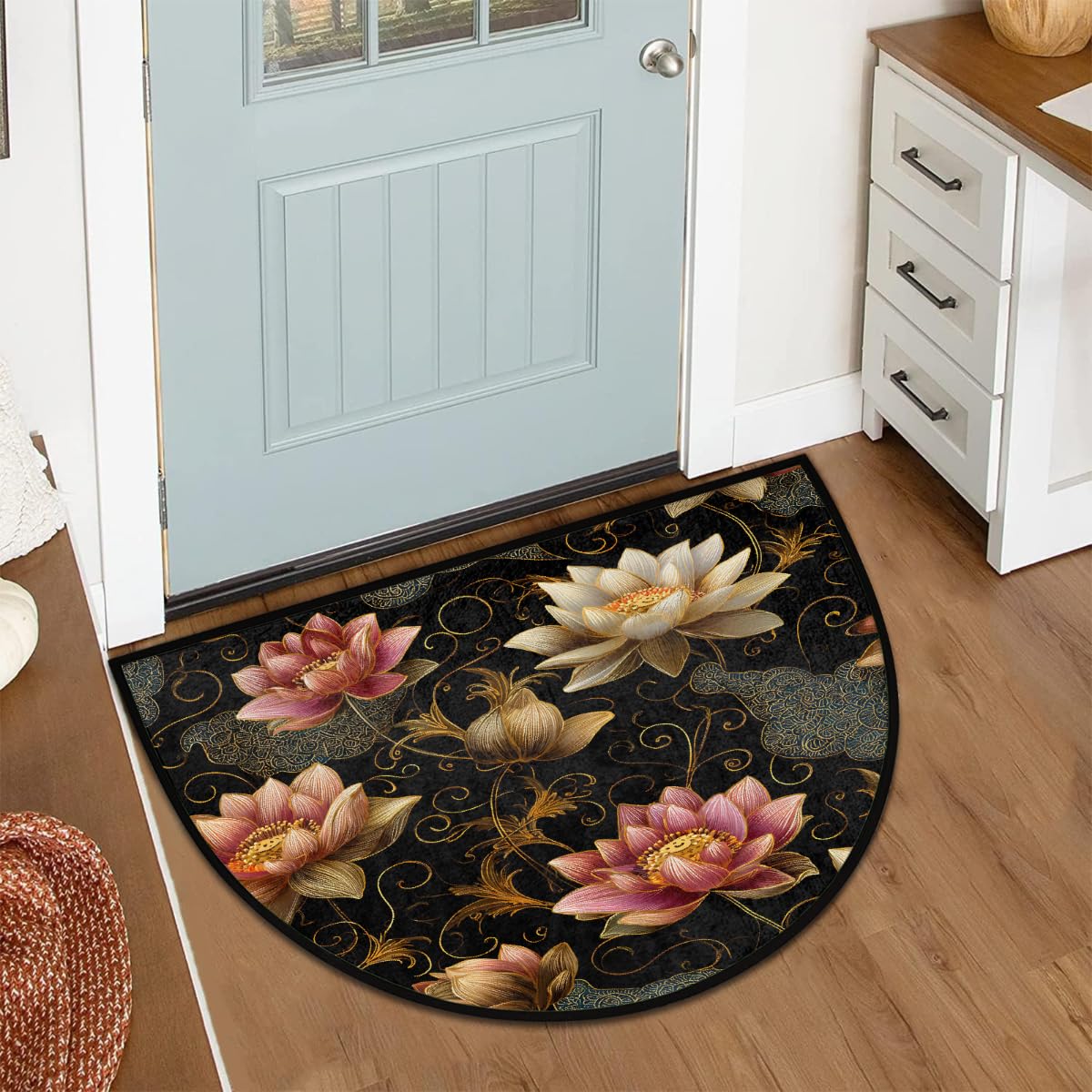 Ethnic Lotus Half Round Rug Half Moon Door Mat Half Circle Rugs (B-color 5)