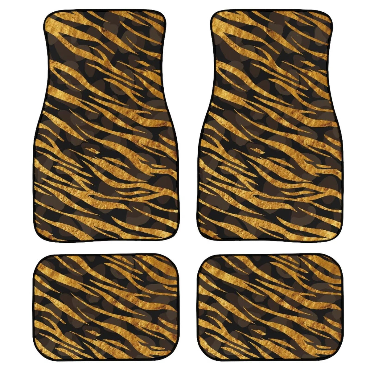 Tiger Print Car Floor Mat Full Set Gold Automotive Floor Mats Tiger Print Cars Carpet Mat Set 4 Piece Cars Foot Pads Animal Texture Car Interior Accessories (Gold Tiger Print)