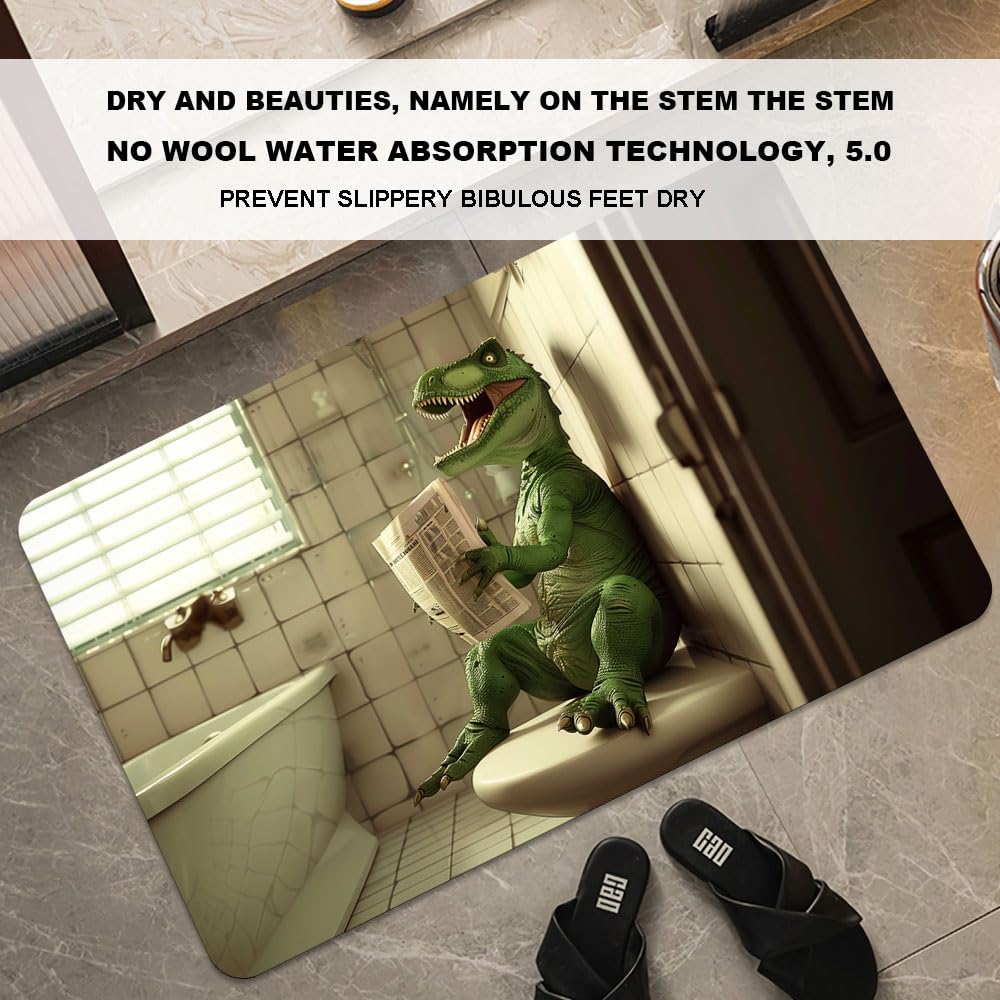 Bath Mat Bathroom Rug (Green Dinosaur- / 20 x 31 inches)