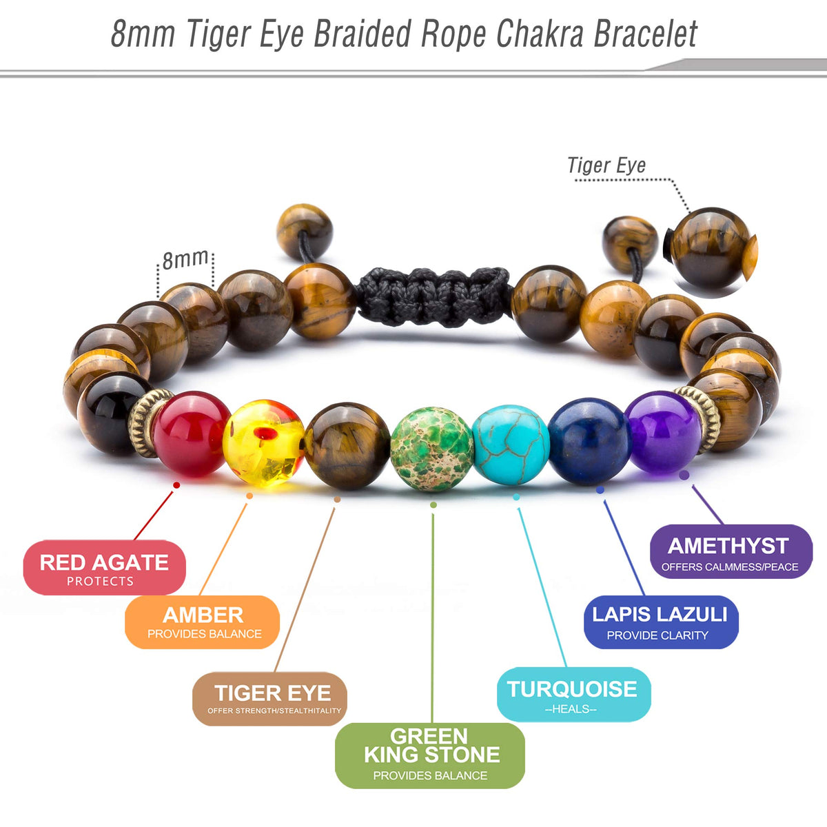 Men Women 8mm Lava Rock Beads Chakra Bracelet (set5)