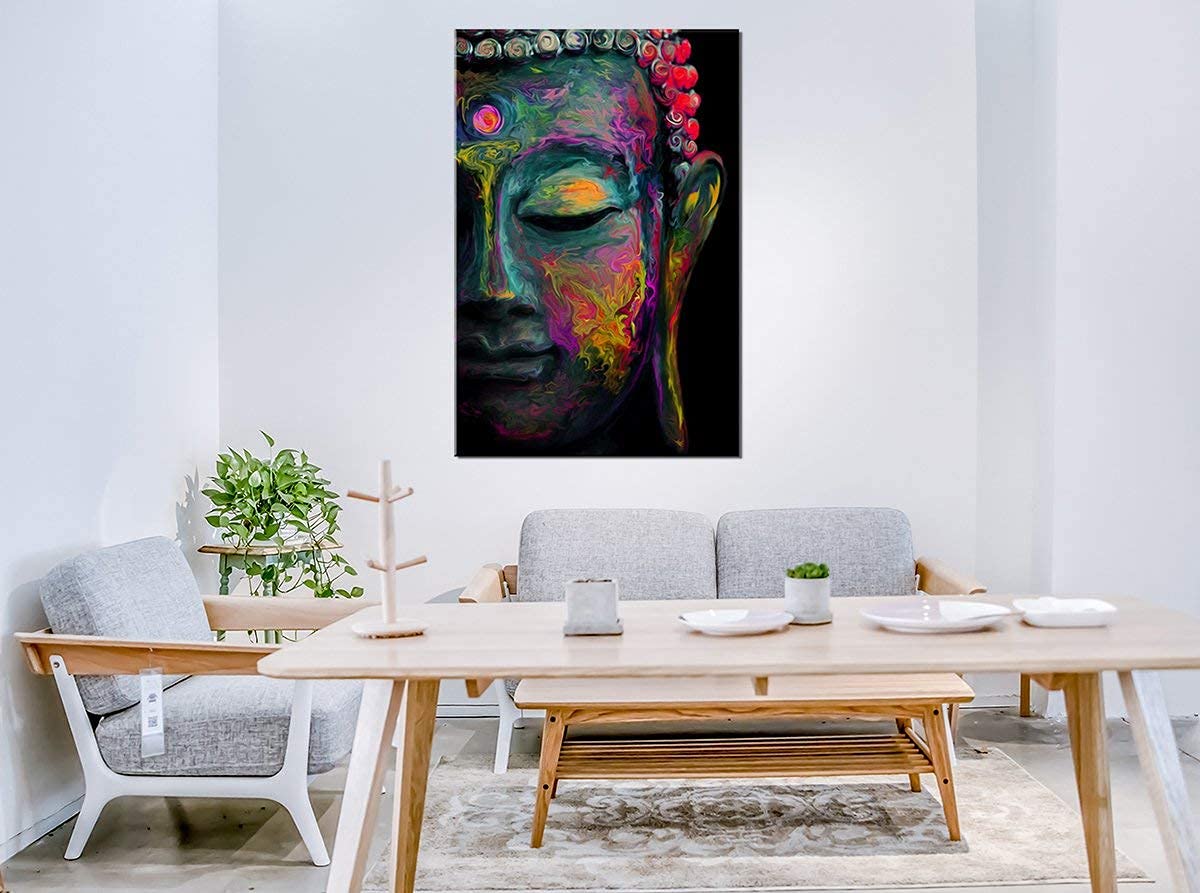 Abstract Buddha Wall Art for Living Room Zen Wall Decor Colorful Graffiti Thai Buddhist Statue Picture Meditation Room Modern Artwork Vintage Religious Spiritual Prints Yoga Spa Home Decoration 24x36" (36"L x 24"W / Buddha-1)