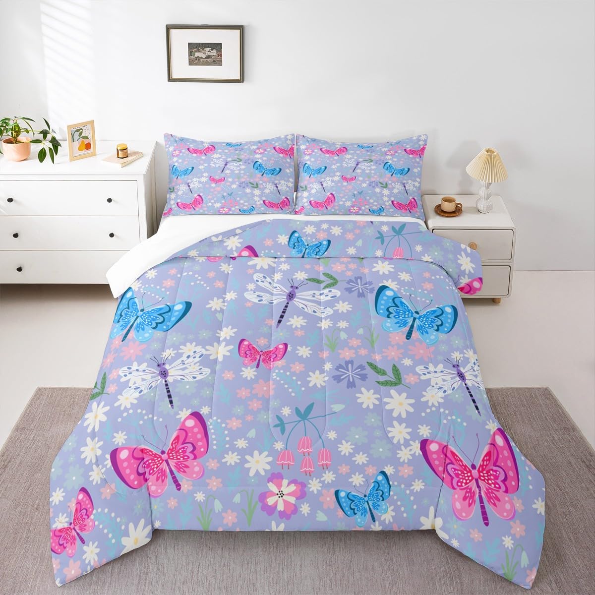 Butterfly Comforter Set Twin Size for Kids Boys Girls (Multi 812 / Twin)