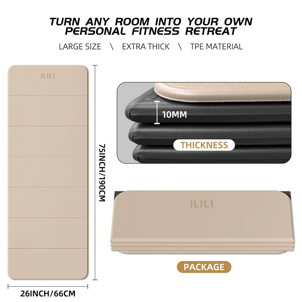Foldable Yoga Mat 10mm (Beige+Black)