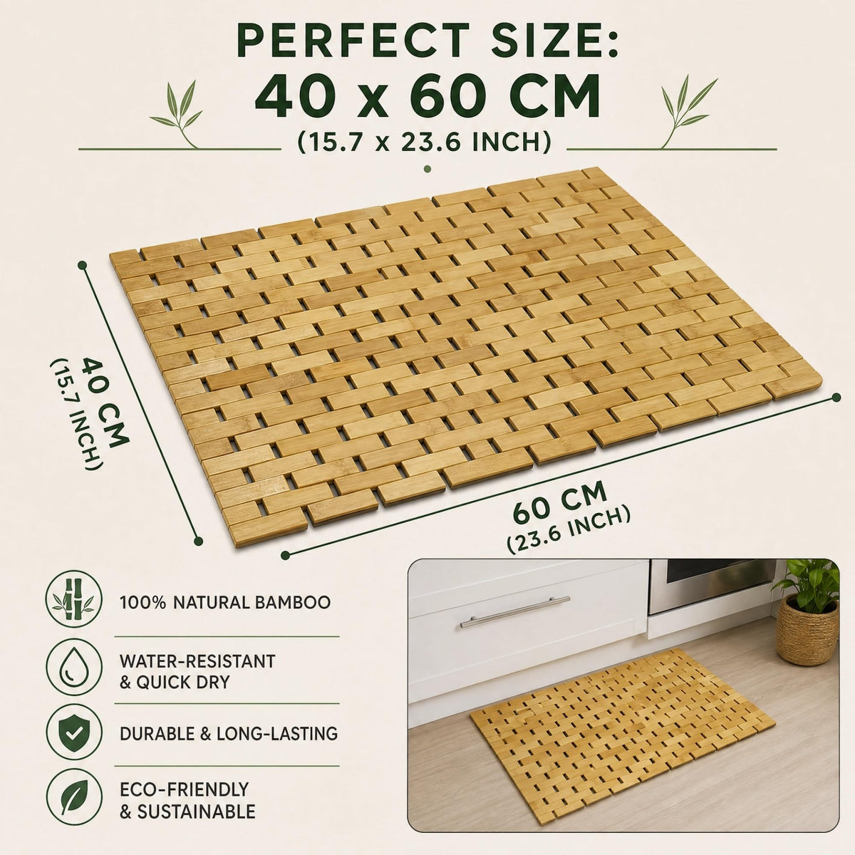 Bath Mat Rayon Derived from Bamboo 15.7X 23.6 inches (23.6" x 15.7" (Rectangular))