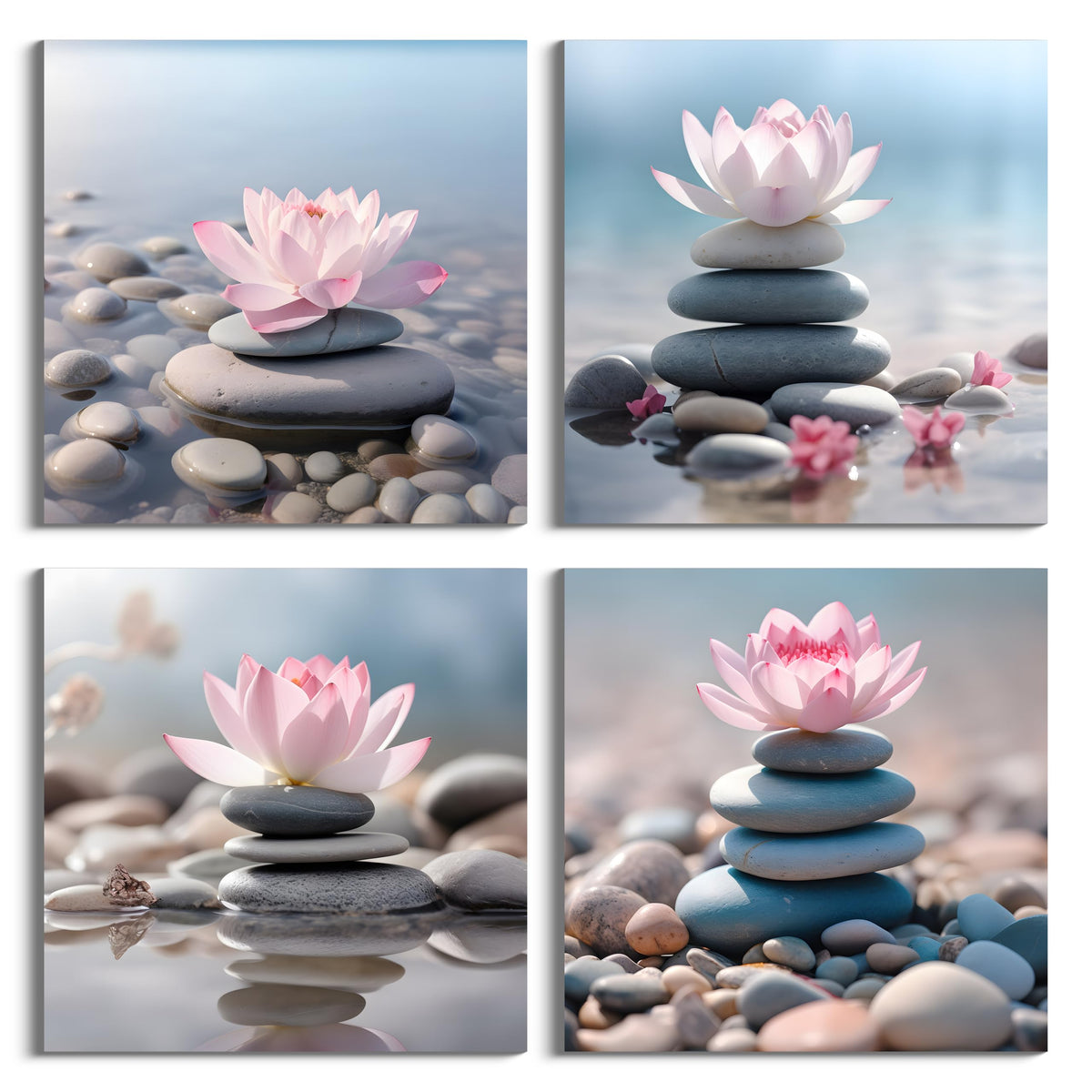 4PCS Mordern Zen High (12X12inchX4 / Pink Lotus)