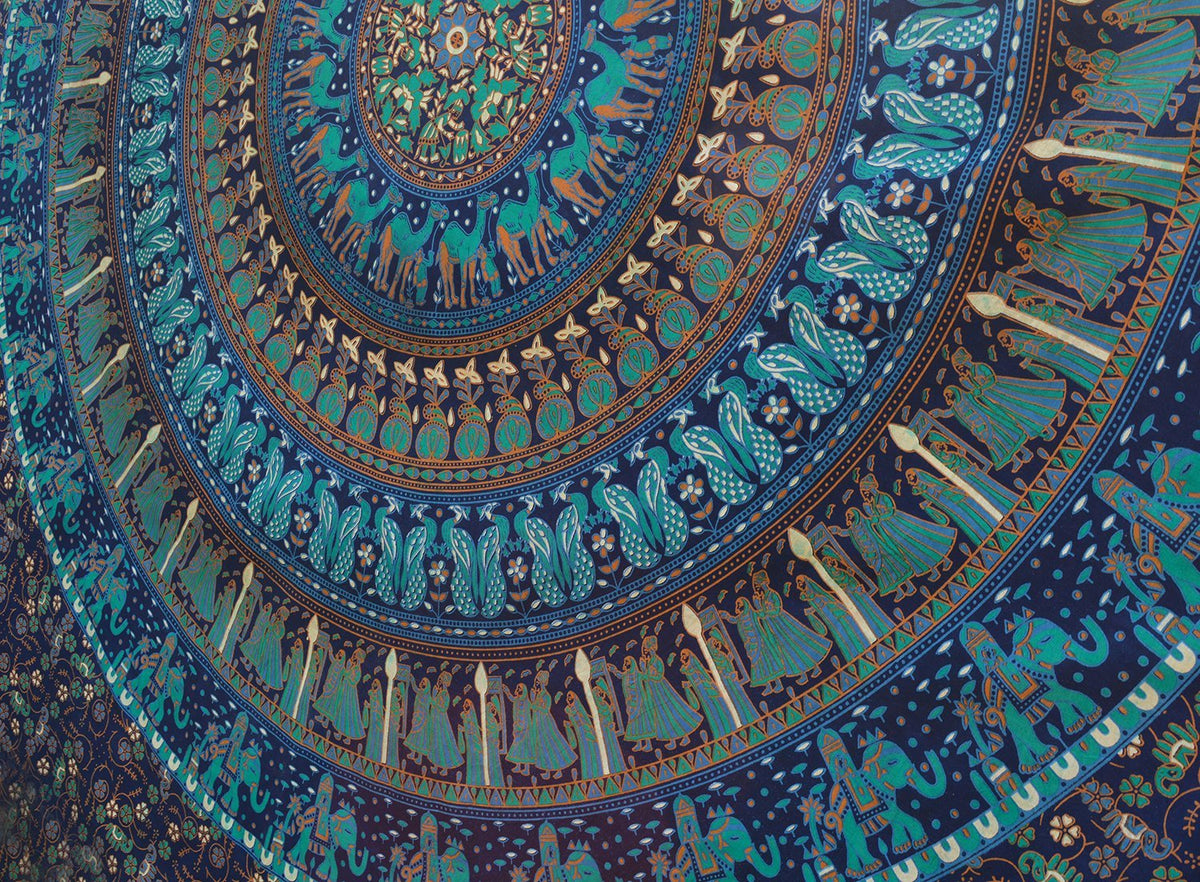 Tapestry Queen Hippie Mandala Bohemian Psychedelic Intricate Floral Design Indian Bedspread Magical Thinking Wall Hanging 84x90 Inches (90"L x 84"W / Neavy blue tarquish)