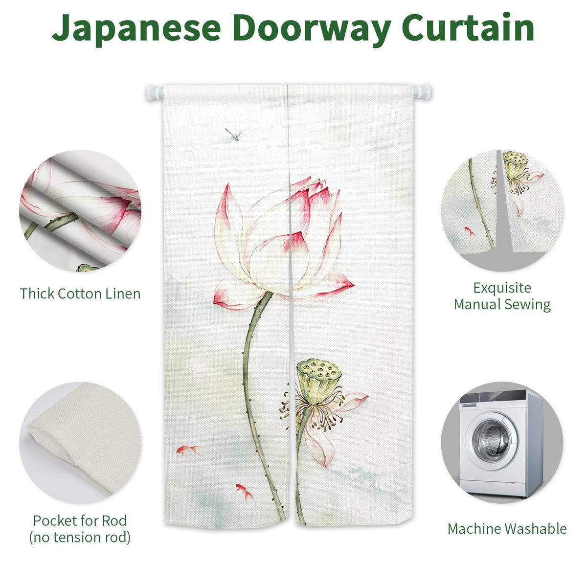 Japanese Noren Doorway Curtain (White / 33.5"W x 59"L (Pack of 1))