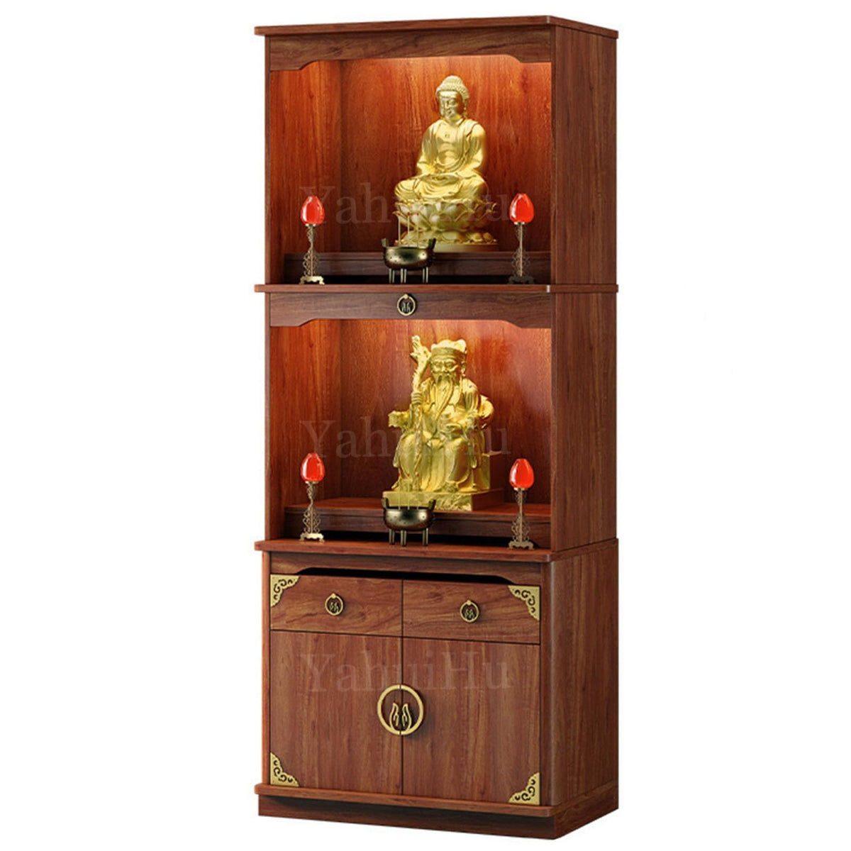 Multifunction Meditation Altar Table with Drawer and Shelf (Cherry(semi-open) / 32"Lx18"Wx78"H)