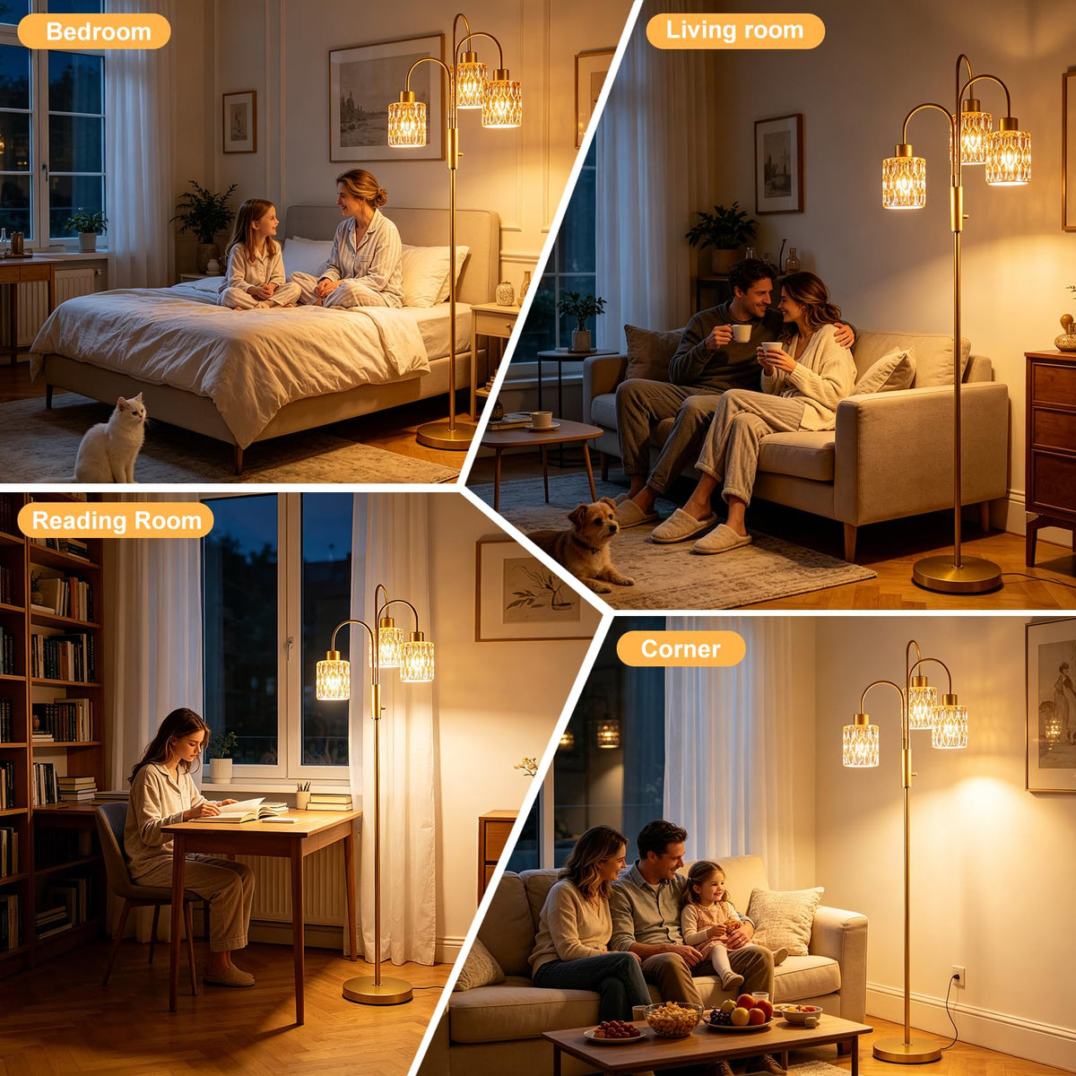 Amber Glass Floor Lamp 3 (Amber Cylinder-Gold)