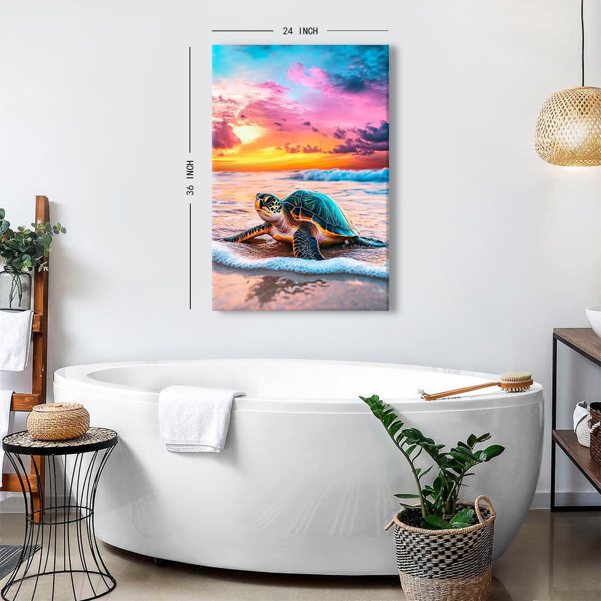 Farmhouse Bathroom Wall Art Colorful Sunrise Ocean Sea Turtle Wall Decor Coastal Beach landscape Pictures Vintage Marine Animals Painting Canvas Prints Artwork Nautical Bedroom Bath Decoration 24x36" (24"L x 36"W / Seaturtle)