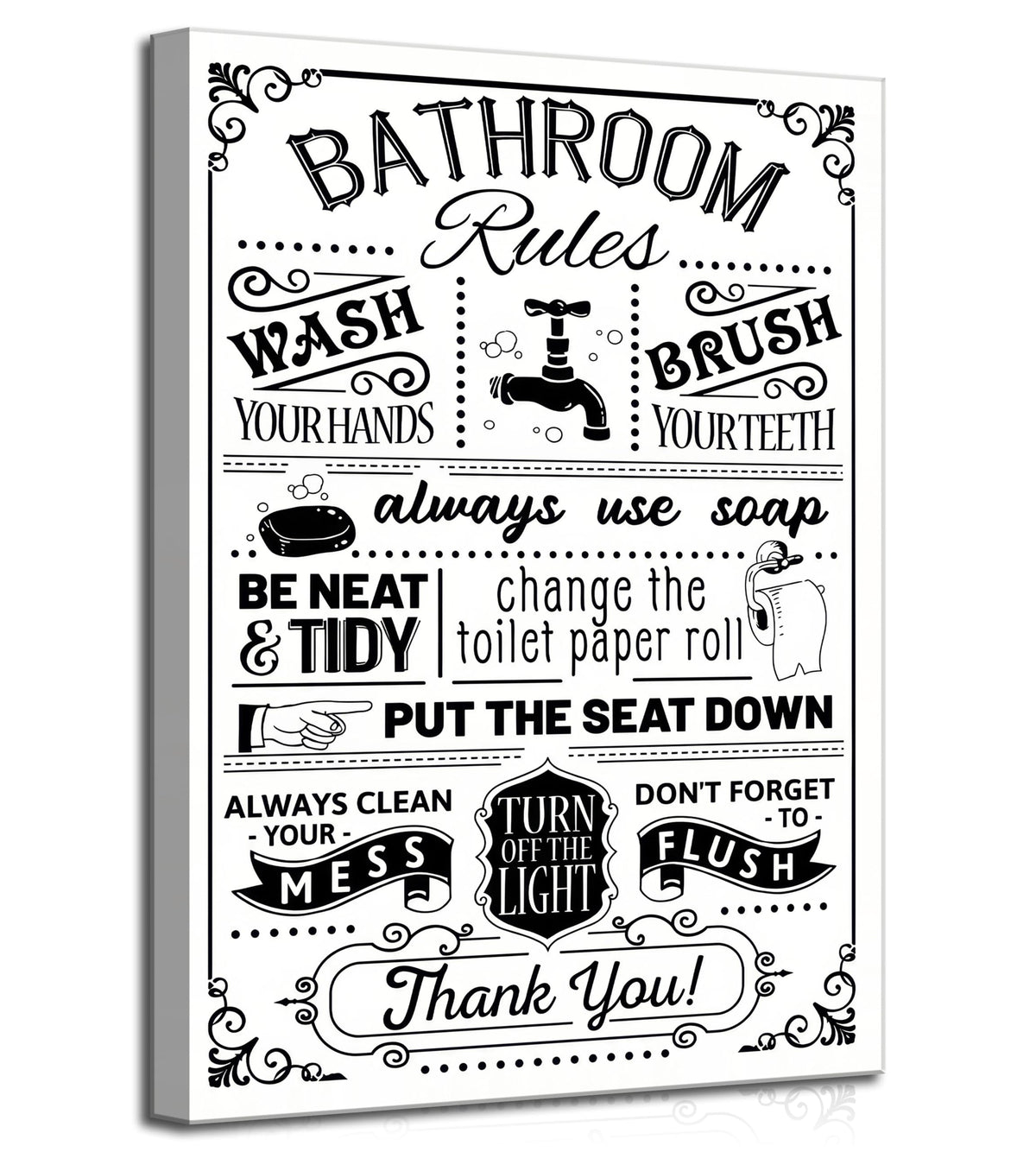 Funny Bathroom Rules Canvas Wall Art 12x16Inches (Fun Canvas / 16"L x 12"W)