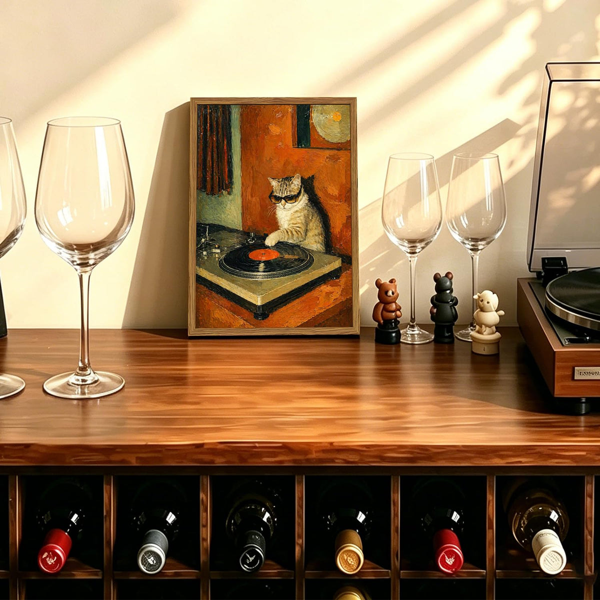 Framed Vintage DJ Cat Wall Art (Cool Cat / 10"L x 8"W)