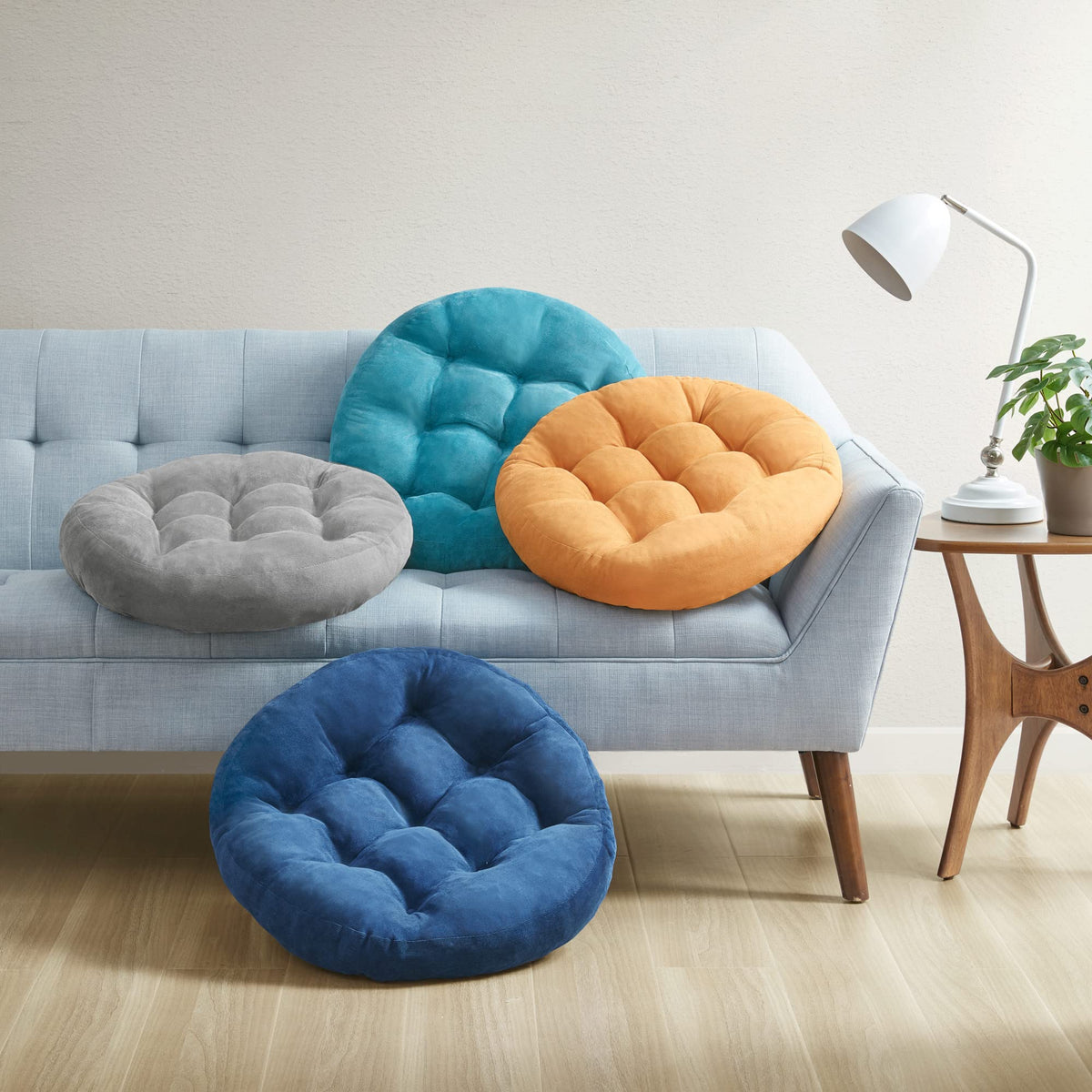 Meditation Cushions Set of 6 (6 Pack / Round | Grey | 6 Pack)