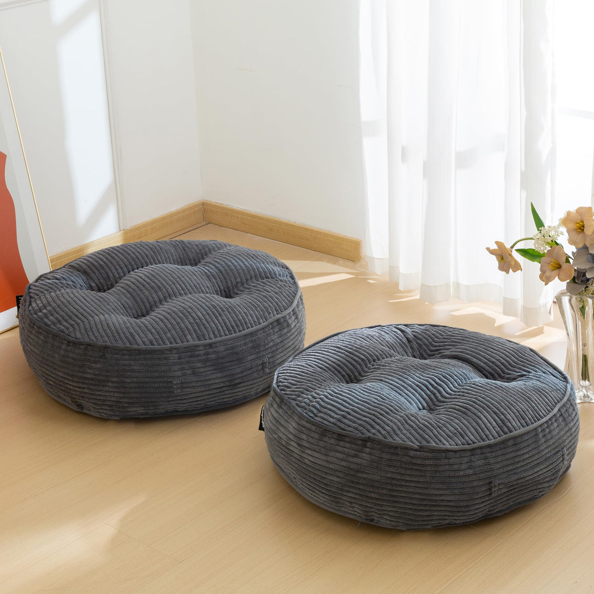 6" Extra Thick Floor Pillow Cushion for Adults (Round Dark Grey / 6" Thick(Pack of 2))