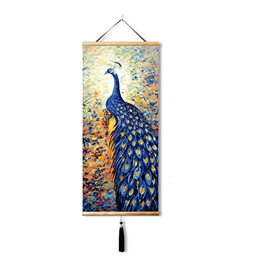 Canvas Painting Prints Wall Scroll Fengshui Art for Decor 45x18in (Scroll peacock8B)