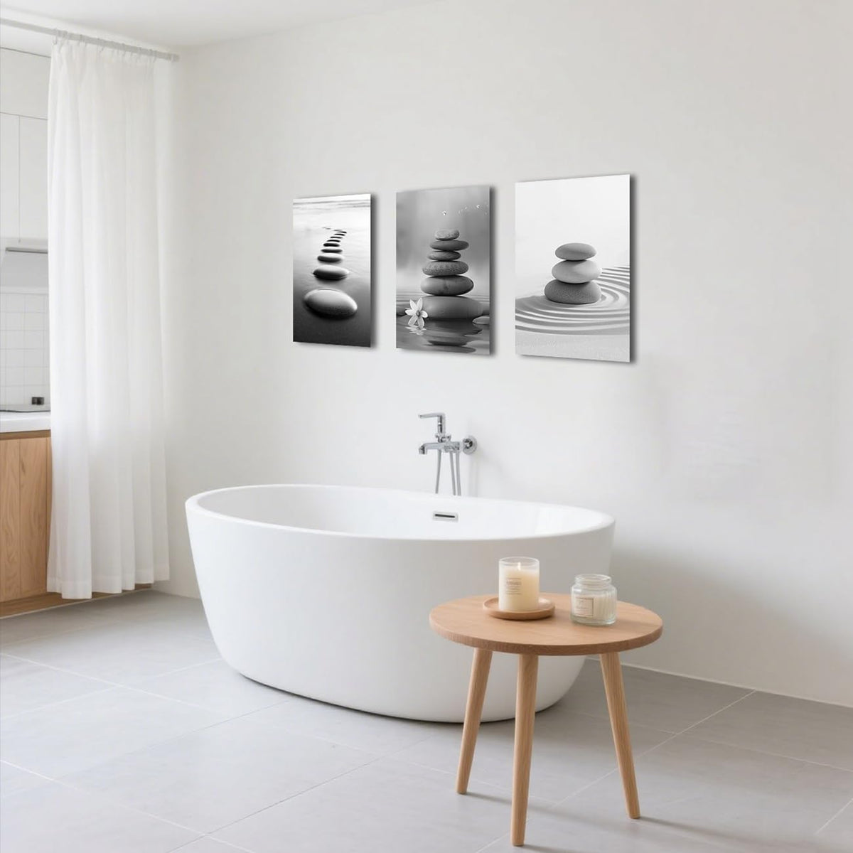 Black and White Zen Wall Art 3 Pieces Stones in Water Picture Canvas Print for Bathroom Spa Stone Painting Yoga Meditation Room Decor Framed (Grey / 24x36inchx3 Pieces)