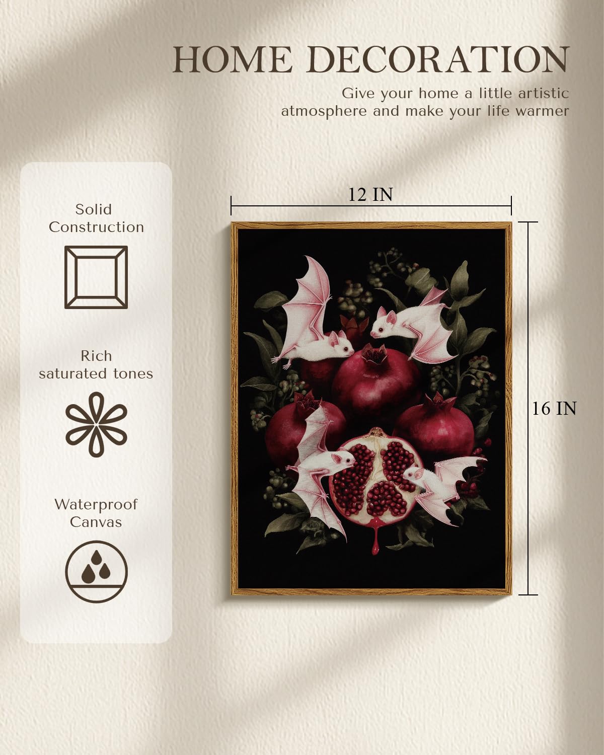 Fantasy Framed Gothic Wall Art 12x16 Inch (Fruit Bat / 16"L x 12"W)