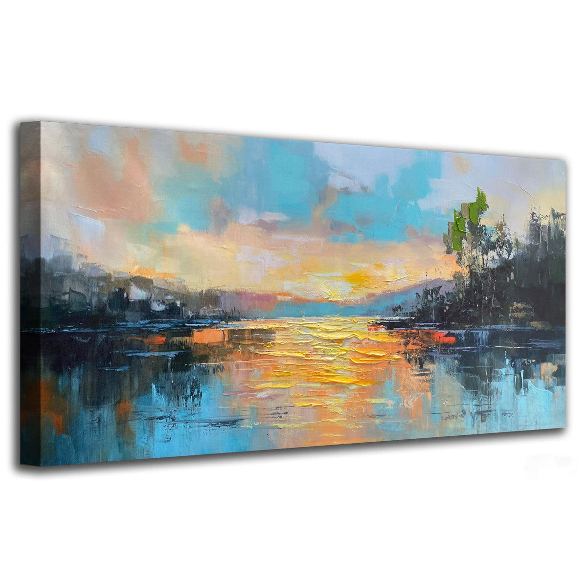 Lake Sunrise Canvas Wall Art Decor for Living Room (Yellow Sunrise / 58"L x 29"W)