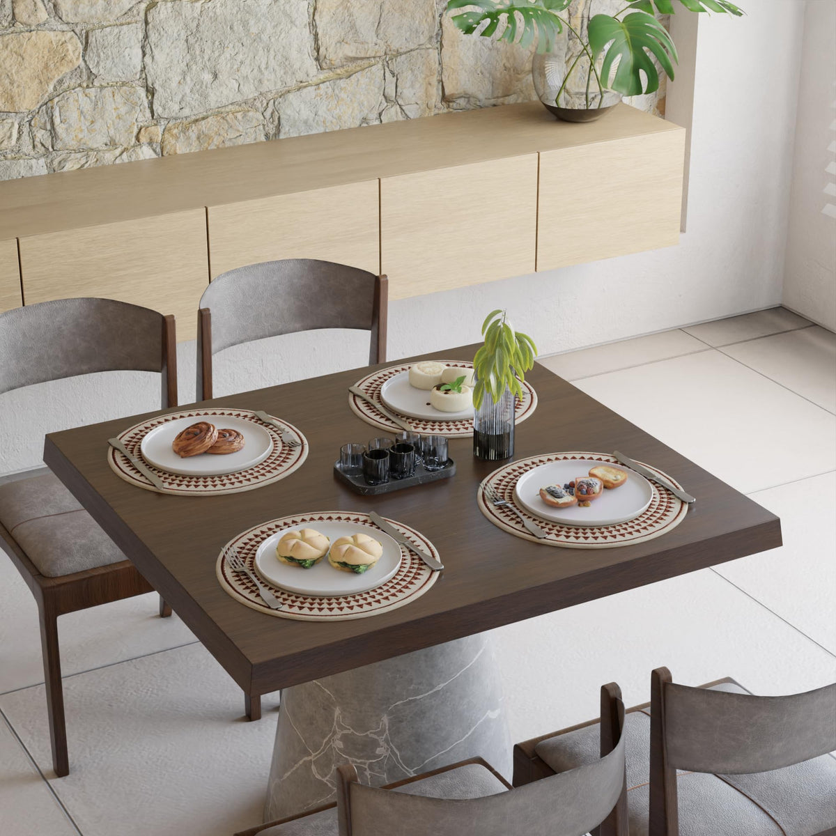 Dining Placemats (Maroon Mandala-3 Print / 13" (Set of 4))