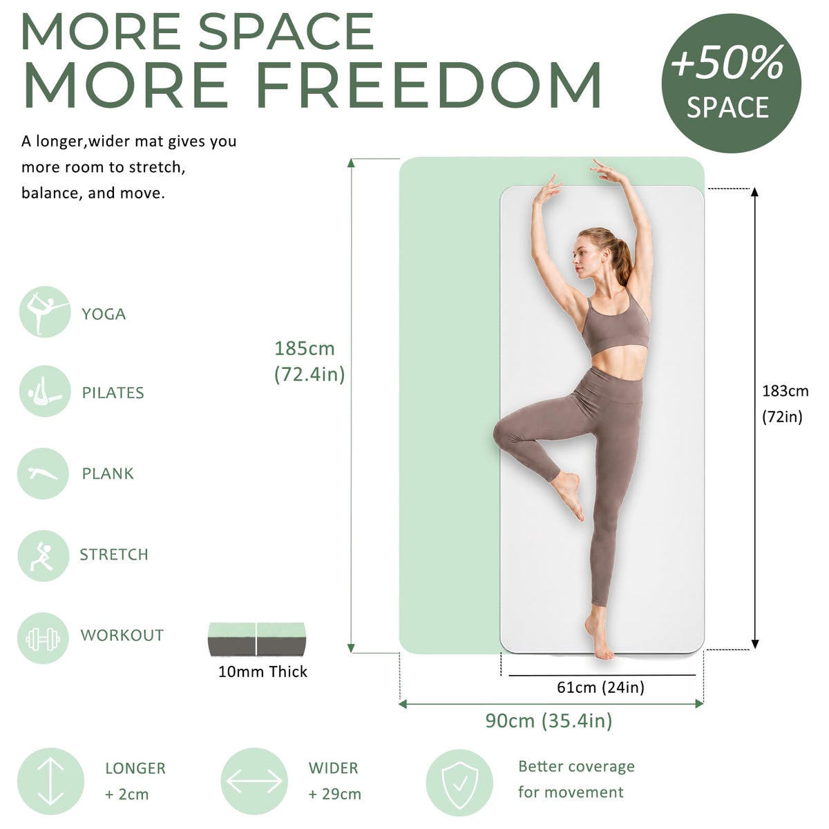 TPE Yoga Mat 72"x35" (Green Grey / 72*35*0.4inch)
