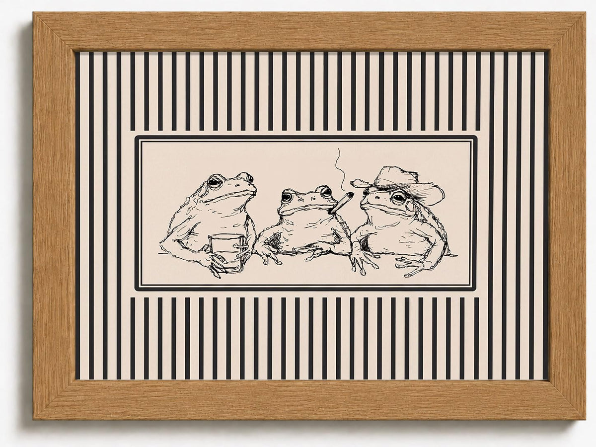 Vintage Western Cowboy Frog Framed Wall Art (Three frogs / 10"L x 8"W)