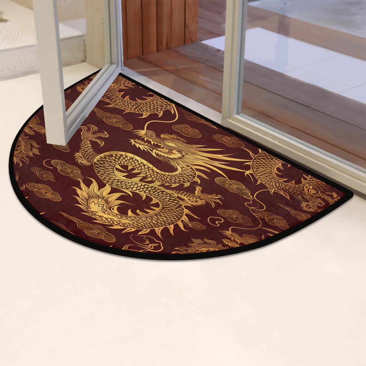 Half Round Door Mat Chinese Dragon Animal Non Slip Semi Circle Doormat (Chinese Dragon Animal)