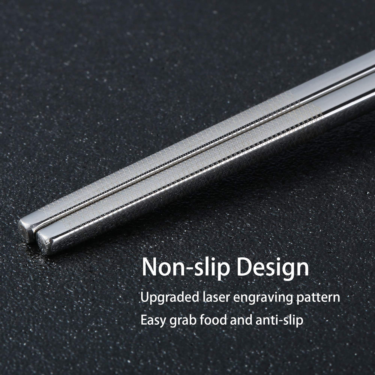 Stainless Steel Chopsticks Titanium Plated Metal Chopsticks Reusable Dishwasher safe Premium Japanese Korean Chopstick Laser Engraved Anti (A Black Silver)