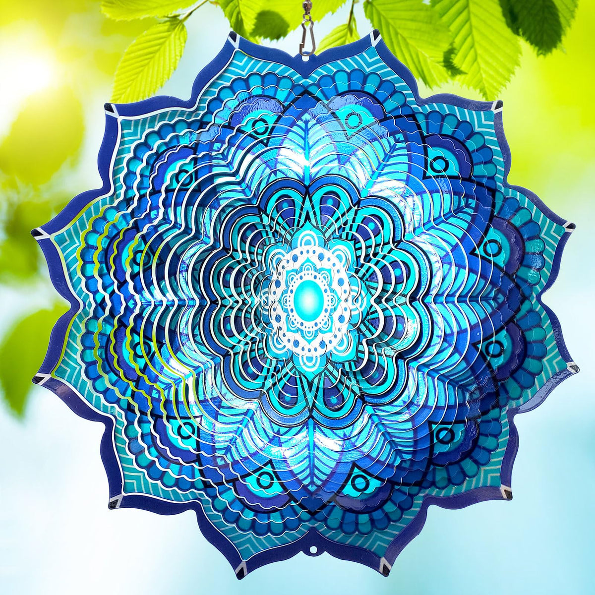 Wind Spinner Mandala Rich Blue 3D Metal Wind Spinners (Mandala Rich Blue)