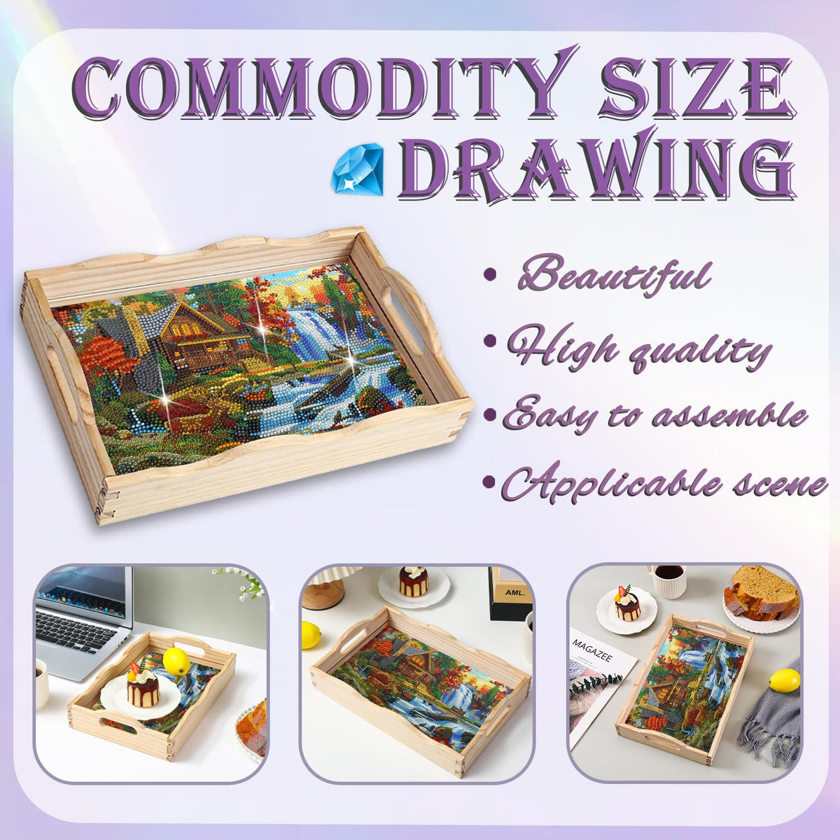 Diamond Art Kits for Adults Wooden Serving Trays with Handles (Landscape AA)