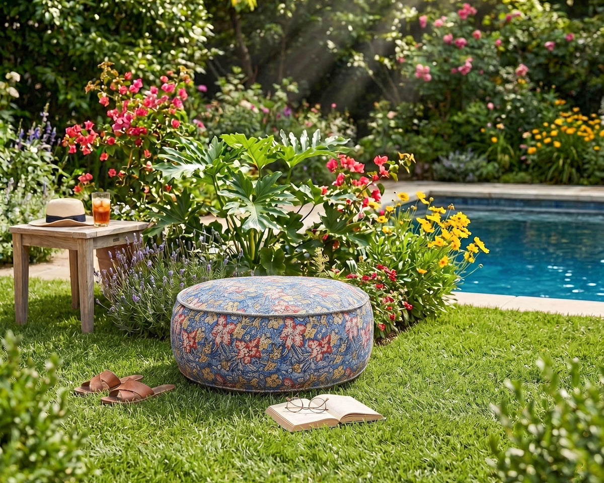 Bohemian Outdoor Floor Pillow Cover (24x8 Cover Only / Outdoor Blue)