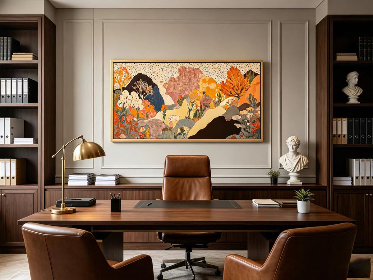 Large Framed Boho Mountains Wall Art Abstract Landscape Canvas Wall Decor (Boho / 40"L x 20"W)