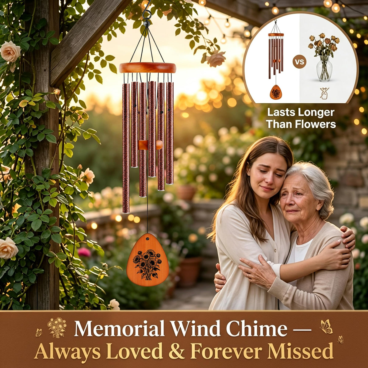 32" Matte Textured Aluminum Wind Chimes for Outdoor Patio & Garden (Brown / 32")