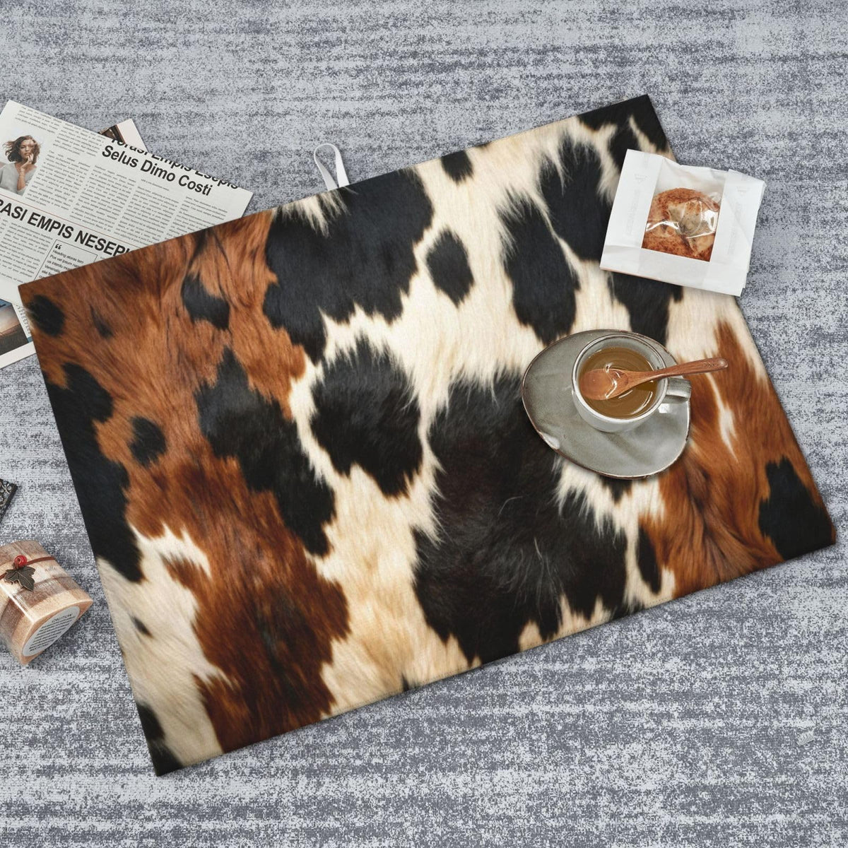 Cow Print Black and White Cowhide Dish Drying Mat 18x24 Inch (Black Brown)