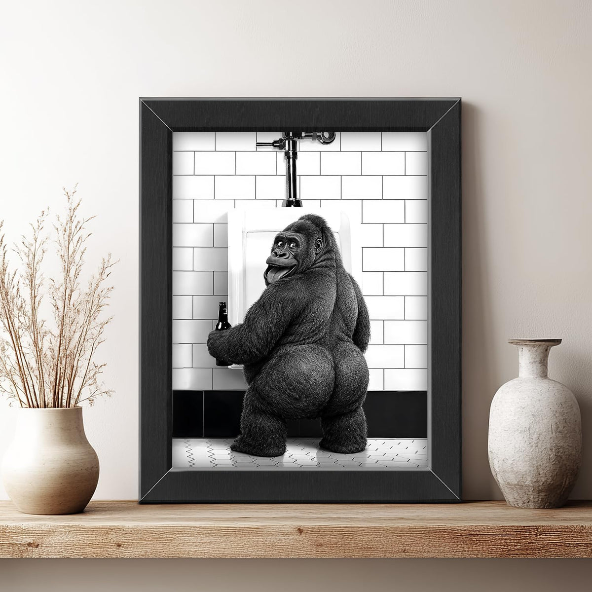 Funny Bathroom Wall Art Framed Gorilla Bathroom Decor (Framed Bathroom Art 5 / 10"L x 8"W)